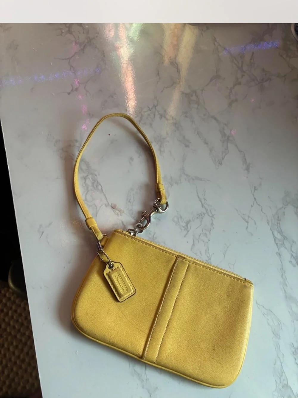 Vintage Coach Yellow Leather Wristlet Clutch with Logo Tag